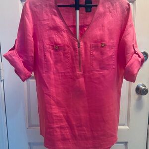 Ellen Tracy Vibrant Pink Linen Blouse